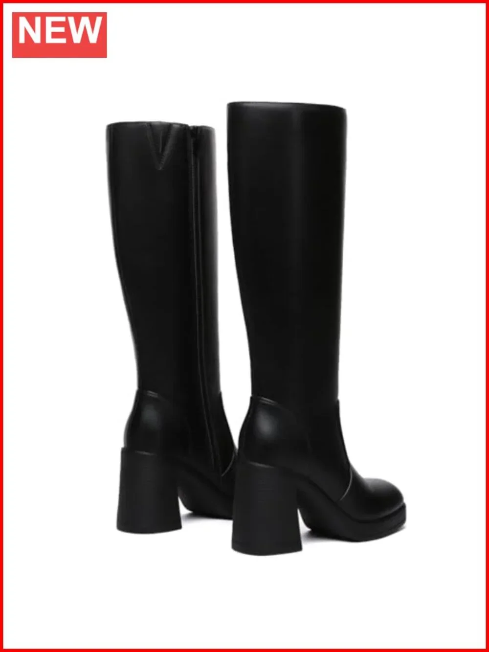 Women's Knee High Platform Boots Wide Calf Side Zipper Chunky Heel